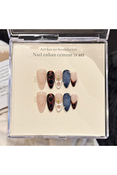 Choice M-3232، 10 قطع من أظافر الضغط الفاخرة المصنوعة يدويًا، لون لوزي متوسط،...