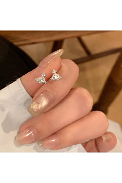 Choice أقراط مطلية بالفضة، زوج واحد من أقراط الزركون الصناعي على شكل كوكب، أق...