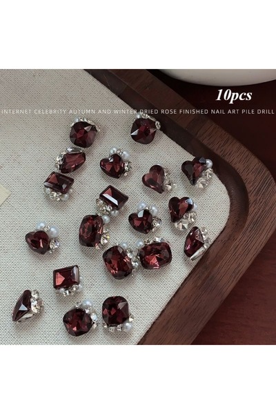 Choice ١٠ قطع متنوعة من مجوهرات الأظافر الجديدة على شكل وردة جافة مرصعة بالأل...