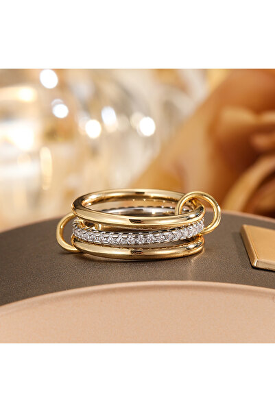 Choice خاتم نحاسي أنيق ثنائي اللون بأربعة حلقات، مضاد للحساسية، بتصميم عصري، ...