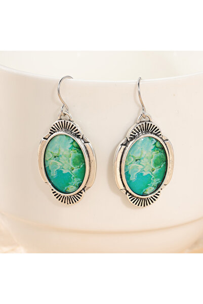 Choice green T469 Bohemian Style Inlaid Synthetic Turquoise Silvery Plated Pe...