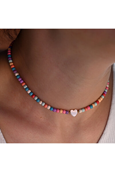 Choice multi Colorful 4MM Stone Fritillary Heart Choker Fashion Multicolor Ne...