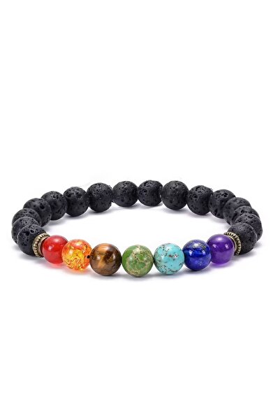 Choice أساور من أحجار اللافا من HSS-Tanlisheng، بتصميم شاكرا السبعة، مزينة بخ...