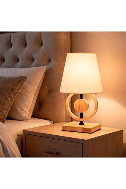 Generic Wooden Table Lamp with Modern Round Design for Bedrooms