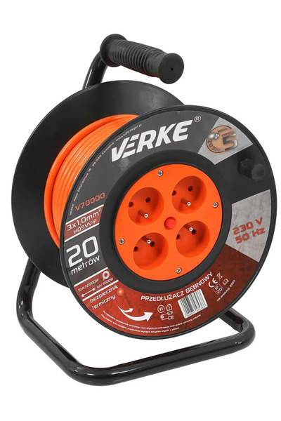 VERKE Extension cord on reel, Verke, 20m, 4 sockets, 3x1mm, V70000
