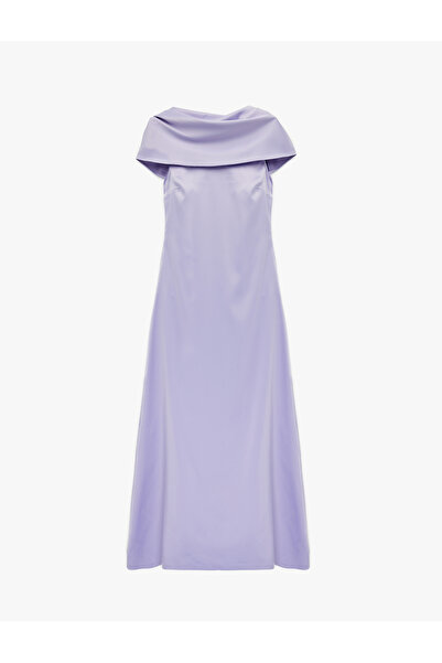 Koton Düz Kesim Kısa Kollu Kayık Yaka Uzun Saten Abiye Elbise