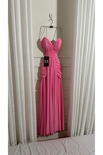 Ora pink georgette pleated dress