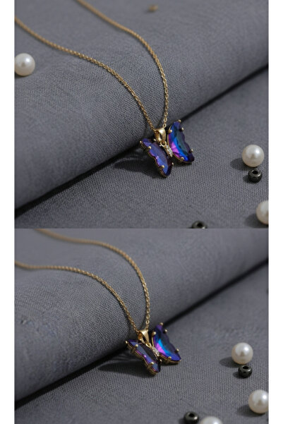 Riva “Işıltılı Mor Mavi Kelebek Kolye – Zarif ve Şık Tasarım”