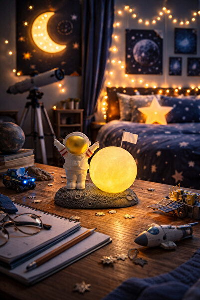 seymenbıçakçılık Astronot Ay Lambası 1’li Uzay Temalı Gece Lambası Çocuk Odas...