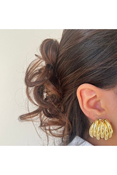 Addniere Textured Burgu Gold Earrings