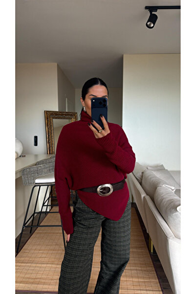 Lamierra Asymmetrical Collar Oversize Knit Sweater