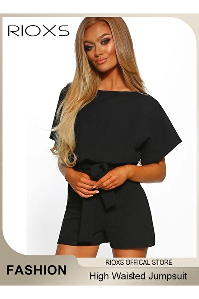 RIOXS Women's Crewneck Short Rompers, Loose Fit Short Batwing Sleeve Keyhole ...