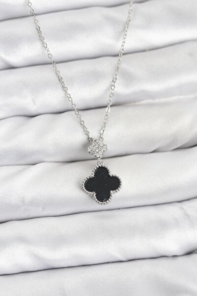 norsary 316L Steel Chain Silver Color Clover Model Zircon Stone Women's Necklace