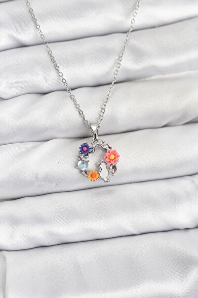 norsary 316L Steel Chain Silver Color Floral Cat Model Women's Necklace