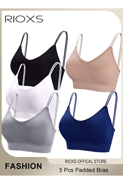 RIOXS 5 Pcs V Neck Padded Bralette for Women Cami Bra Wireless Tank Top Bra S...