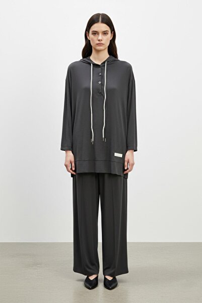 Puane Γυναικείο Σετ Παντελόνι με Κουκούλα και Λεπτομέρεια Snap στο Μπροστινό ...