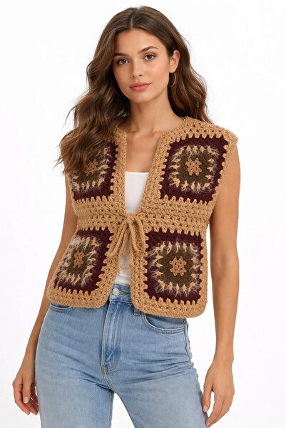 Dresslabtr Vestă tricotată manual, model fără mâneci