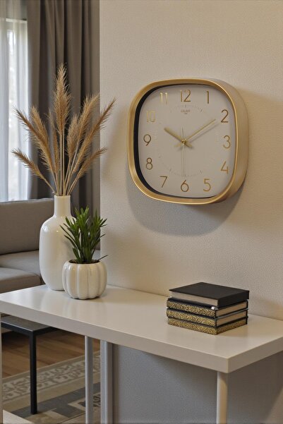 GALAX Gold Çerçeve Beyaz Kadran Gold Rakamlı Duvar Saati 31 cm