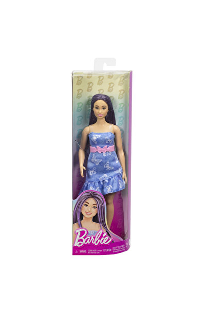 mattel Papusa fashionista cu parul mov si rochita cu fluturasi