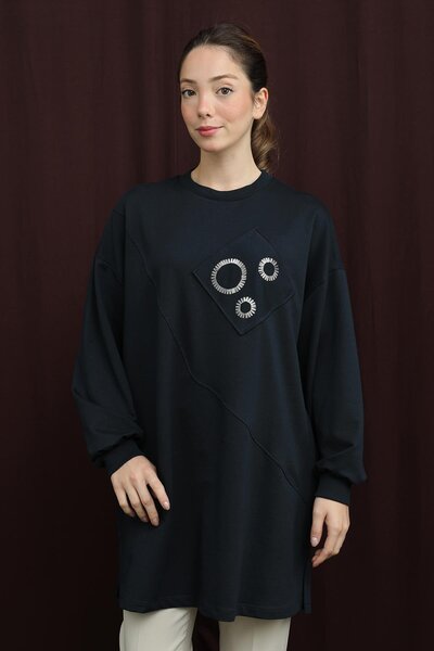 Puane Women's Appliqued Embroidered Tunic - 10727Tun - Navy