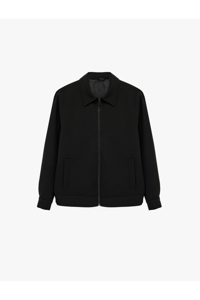 Koton Viscose Blended Long Sleeve Pocketed Shirt Collar Zippered Bomber Jacket