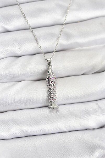 norsary 316L Steel Chain Silver Color Fish Model Zircon Stone Women's Necklace