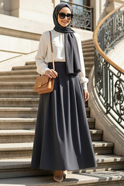 N.S NEVA STYLE Gray Hijab Skirt with Pockets 62112Gr