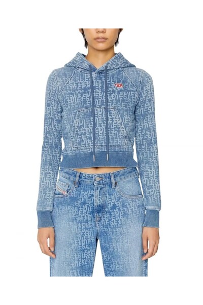 Diesel Logo-print Denim Hoodie In Blue