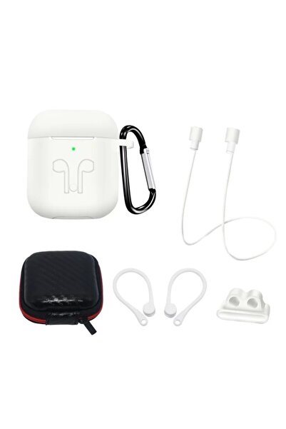 OEM Set de husă și accesorii din silicon pentru Apple AirPods 1/2 - Alb