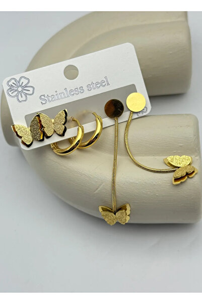 BİJU YILMAZ Çelik Gold 6'lı Kelebek Küpe - 25-clk80