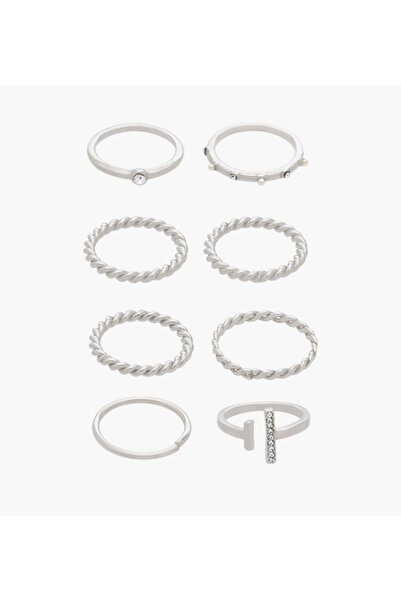 Lifestyle مجموعة من 8 خواتم فضية اللون قابلة للتكديس