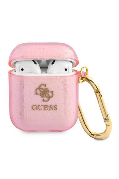 Guess Glitter Case for Apple AirPods 1/2, Pink, with Gold Ring