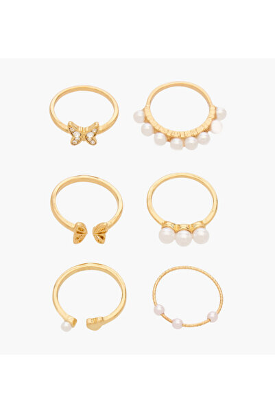 Lifestyle مجموعة خواتم ذهبية اللون متنوعة - 6 قطع