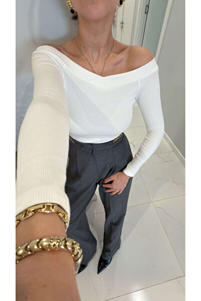 BİRCANÇİL Şerilla White Boat Neck Blouse