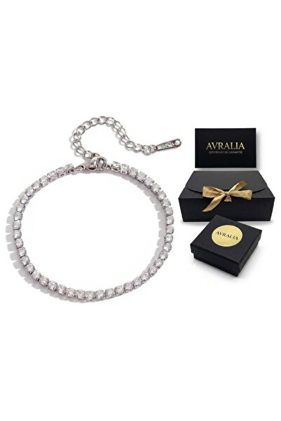 AVRALIA Bratara Tennis placata cu Aur Alb 18K, Cristale Zirconiu Premium