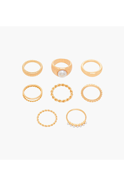 Lifestyle مجموعة من 8 خواتم ذهبية اللون قابلة للتكديس بتصاميم متنوعة