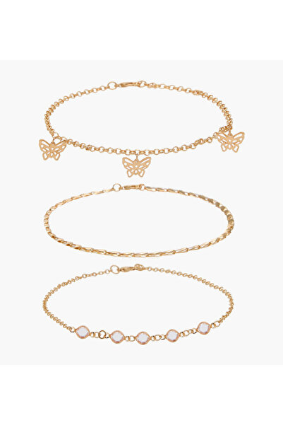Lifestyle Pack of 3 Gold Plated Charm Embellished Anklet
