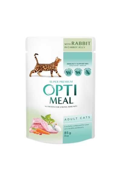 OptiMeal Pisică - Hrană umedă Super Premium - Iepure și Morcovi - 85 g