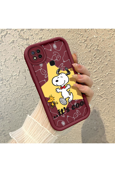 ucuc Redmi 9C Uyumlu Darbe Koruma Lens Koruma Bordo Silikon Kılıf Sevimli Sno...