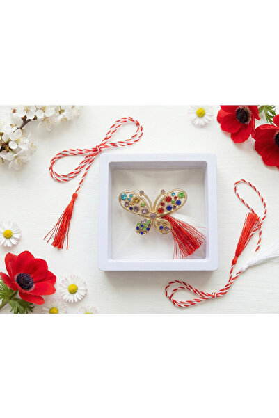 OEM Gold butterfly brooch with rhinestones in a 3D display box 9x9cm