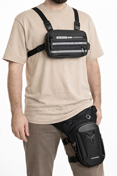 Newish Polo Erkek Su Geçirmez Siyah Motorcu Bel Ve Bacak Çantası