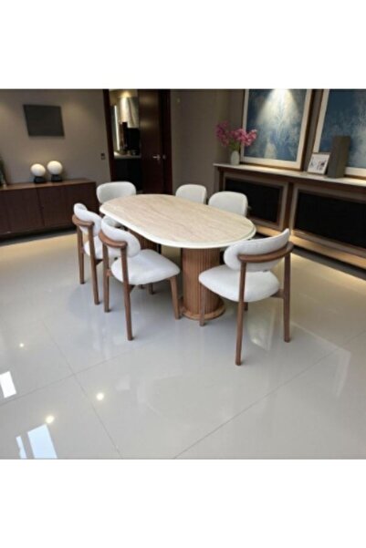 Kayı mobilya Traverten Yemek, Salon Masası Masa Kenarları Beyaz Ayakları Cevi...