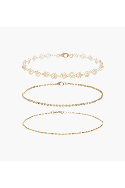 Lifestyle Pack of 3 Metallic Filigree and Embellished Design Anklet