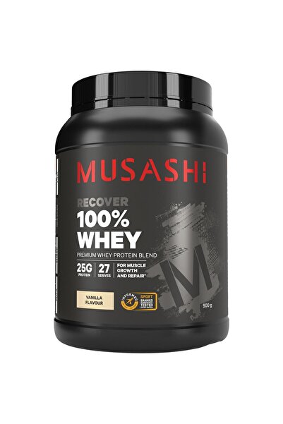 Musashi مزيج بروتين مصل اللبن الممتاز 100%، 900 غرام، بنكهة الفانيليا
