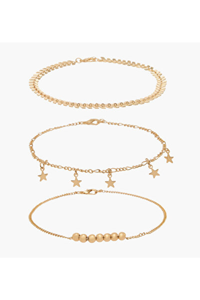 Lifestyle Pack of 3 Gold Plated Charm Embellished Anklet