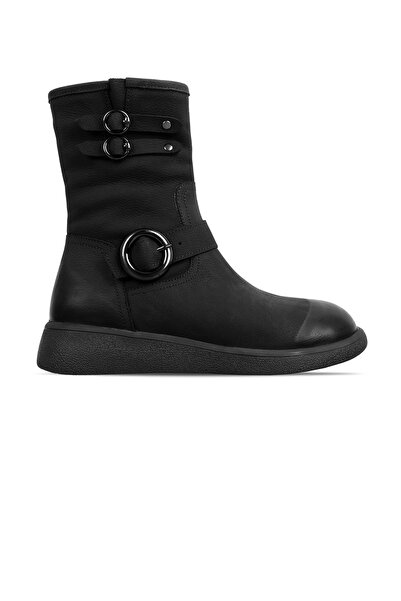 MY DERİ Thiy Women's Genuine Nubuck Leather Zippered Boots 4151