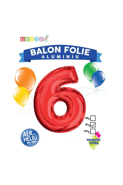 Robentoys Balon, Folie Aluminiu, Rosu, Cifra 6, 81 Cm