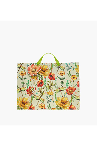 Lifestyle حقيبة هدايا ورقية مطبوعة بنقوش زهور - كبيرة