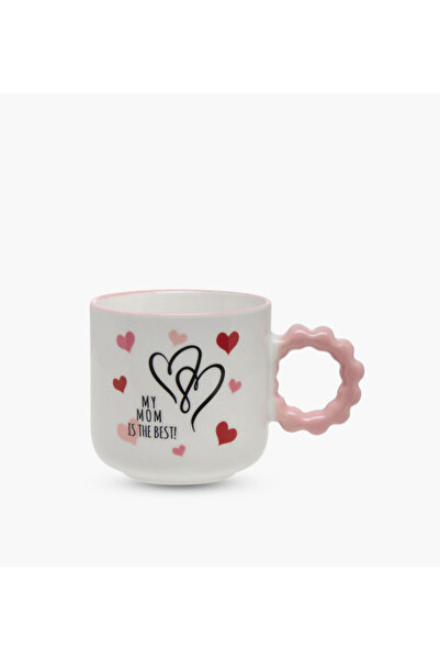 Lifestyle كوب من الخزف الصيني الفاخر مطبوع عليه شعار، بمقبض ملتوي - 320 مل