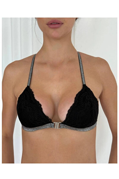 ARONA Kadın Simli Kumaş Metal Klips Detaylı Siyah Sütyen